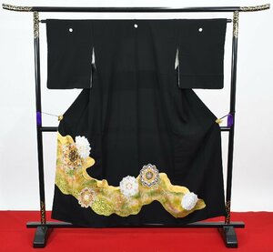 黒留袖 結婚式 更紗 五つ紋 家紋 身丈152cm 裄丈64cm ★着物 e-739 桜庭呉服店