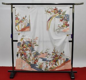 附下訪問着 着物 花 流水文 おしゃれ リメイク素材 趣味 バッグ 身丈148cm 裄丈63cm　★ kb-4943 桜庭呉服店