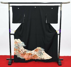 黒留袖 結婚式 五つ紋 家紋 身丈157cm 裄丈63cm ★着物 e-807 桜庭呉服店