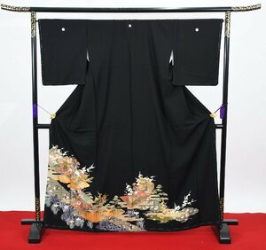 黒留袖 結婚式 五つ紋 家紋 身丈160cm 裄丈66.5cm ★着物 e-799 桜庭呉服店