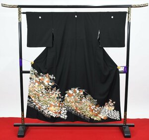 黒留袖 結婚式 五つ紋 家紋 身丈145cm 裄丈63.5cm ★着物 e-806 桜庭呉服店