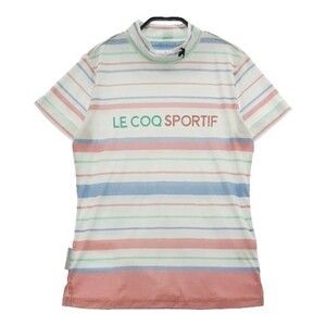 LE COQ GOLF ルコックゴルフ 2023年モデル ハイネック 半袖Tシャツ ボーダー柄 ピンク系 M [240101058612] ゴルフウェア レディース