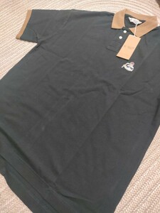 新品 Munsingwear マンシング 半袖 ポロシャツ L ゴルファーマン ワッペン ブラック×キャメル 