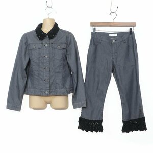 [ beautiful goods!]PINK HOUSE*2 point set! out .. motif attaching collar race! Denim jacket pants gray series top and bottom size difference S&M autumn winter 2011 year z5032