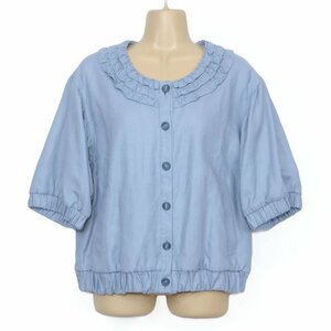 [ beautiful goods * regular price 13750 jpy ] Pink House * adult pretty! frill using blouson 2022 year summer catalog publication. . color difference cotton & flax! blue group z5075