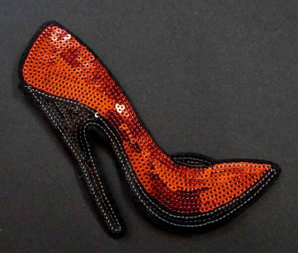  LR赤輝靴■『スパンコール加工』■新品 『赤　ハイヒール』 Red High Heel 芸術 アート 豪華 ゴージャス 刺繍ワッペン■衣類・衣服DIY