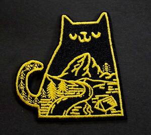 黒黄登山ロード猫■新品『自然が好きなネコ』 幸せなネコ 猫好き 可愛い CUTE 刺繍ワッペン◆ ファッション■衣服DIY■《幸せアイテム》