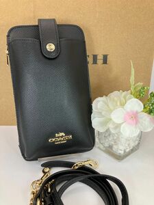 新品　未使用　コーチCOACH スマホケース　スマホショルダーバッグ　ブラック　箱、紙袋付き