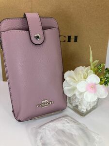 新品　未使用　コーチ　COACH スマホケース　スマホショルダーバッグ　パープル　箱、紙袋付き