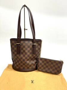 0001-1049 1円出品 ルイヴィトン Louis Vuitton ダミエ エベヌ バッグ トート ショルダー バケツ バケット マレ N42240/SP0024 ポーチ付き