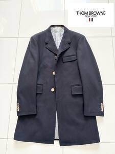 ■ 新品 トムブラウン 定価 45万8,000円 永久定番 THOM BROWNE ネイビー ウール チェスターフィールド コート しつけ糸付 size 0 1 スーツ