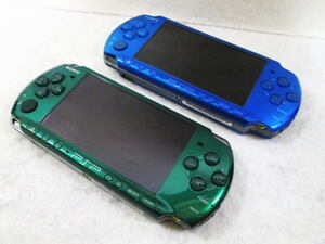 動作確認済み【PSP-3000 本体 バイブラント・ブルー/スピリティッド・グリーン 2台セット】※バッテリーなし/中古/初期化済み/SONY