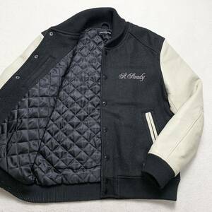 希少2XL ジャックローズ【極上のカウレザー】JACKROSE スタジャン ライダースジャケット 革ジャン ブルゾン ウール 牛革 本革 ブラック 黒