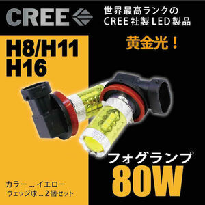 ランドクルーザー 200 H25.1-H27.7 URJ202W CREE社製 LED フォグランプ 黄色 80W H8 H11 H16 車検対応