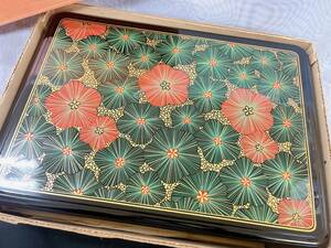 大幅値下げ◎未使用◎高級漆器 日本の美 弁当箱 お節 書類入れ 菓子器 花絵 年始に 昭和レトロ アンティーク