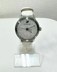 美品 SWAROVSKI スワロフスキー クリスタルライン ラウンド 50m SWISS MADE 腕時計 5295383 シルバー ホワイト クォーツ 動作品