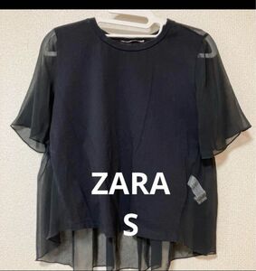 ZARA バックデザイン　異素材Ｔシャツ　シースルートップス　Sサイズ 黒 半袖 カットソー