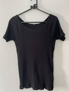 2311009(送料込¥448)UNIQLOユニクロ リブ半袖Tシャツ サイズL 黒BK