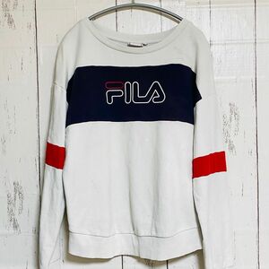 現状品 FILA スウェット トレーナー US 古着 長袖 Lサイズ ホワイト系