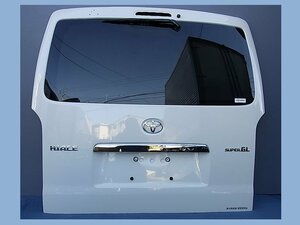 新車外し 200系 ハイエース スーパーGL 7型 標準ボディ 純正 バックドア 熱線の端子に破損有り / ホワイト 058 白 ナロー ガラス付き 67005