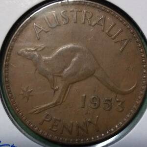 (C-548) エリザベス2世 オーストラリア　1ペニー銅貨　1953年　 ②