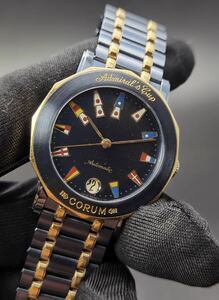 中古 コルム CORUM アドミラルズカップ 89.430.34 デイト ネイビー文字盤 オートマ SS K18PG ピンクゴールド コンビ 自動巻 メンズ 腕時計 