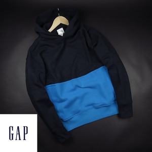 新品★GAP/ギャップ/オーバーサイズ カラーブロックプルオーバー パーカー530/00紺青/【XL】