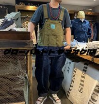 品質保証 メンズ サロペット オーバーオール　つなぎ　オールインワン サスペンダーズボン ペインター作業服 色切替 S-2XL 緑_画像2