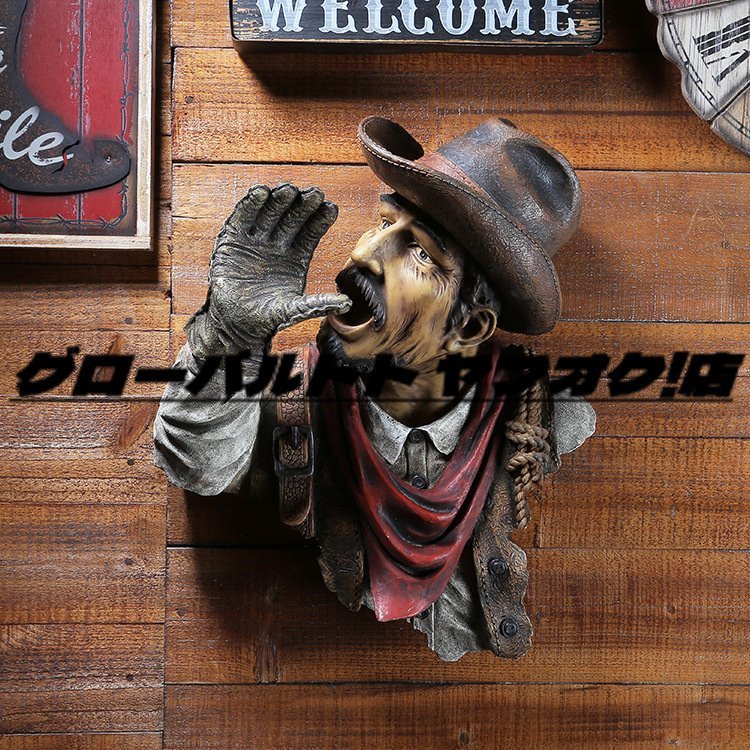 Cowboy Wine Rack Wine Holder Doll Sculpture Statue Wall Hanging Resin Miscellaneous Object Figurine Interior Entrance Handmade Handmade, interior accessories, ornament, Western style