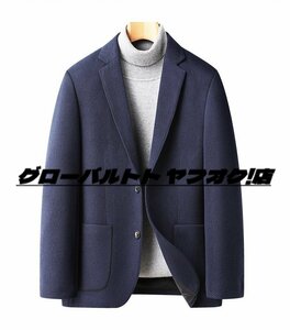 超美品 メンズ ウール テーラードジャケット 高級 ブレザー セレブ*WOOL カシミヤ混 柔らか 紳士スーツ 細身 アウター 二色 ネイビー 2XL