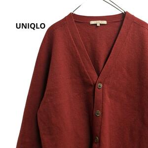 UNIQLOウールニットカーディガン無地赤秋冬レディースXL　b27