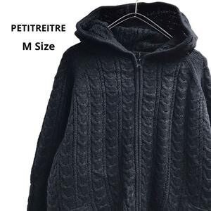 PETITREITRE ケーブル網ニットカーディガン　黒　秋冬　メンズM a39