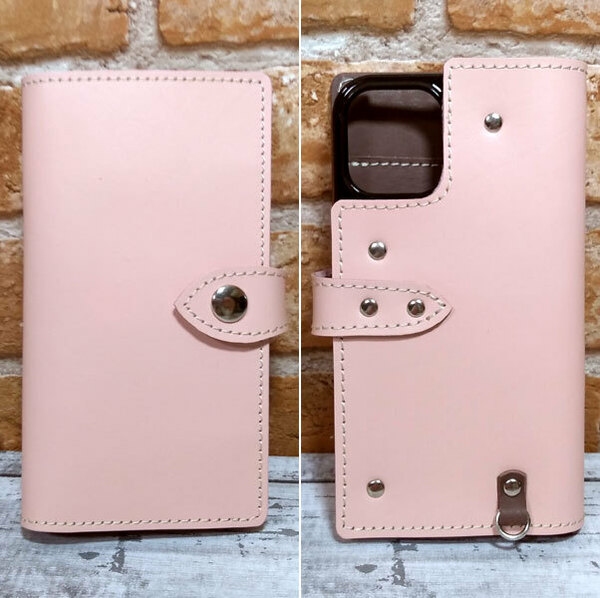 手帳型ケース iPhone 15 plus 用 カバー レザー スマホ スマホケース スマホショルダー 携帯 革 本革 ピンク ショコラ