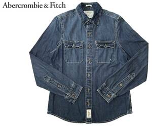 ★Abercrombie&Fitch アバクロ MUSCLE ダメージ・ヴィンテージ加工 長袖 インディゴ デニムシャツ ブルー メンズ M