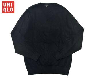 ★UNIQLO ユニクロ カシミヤ100% Vネック ニット セーター 黒 ブラック メンズ L