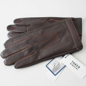 新品タケオキクチ TAKEO KIKUCHI スマホ対応　レザー　本革　 手袋　グローブ ブラウン　茶色 メンズ 