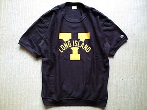 即決 別注品 Champion REVERSE WEAVE ビッグシルエット 半袖 スウェット Mサイズ 黒 x イエロー LOMG ISLAND ロングアイランド New York