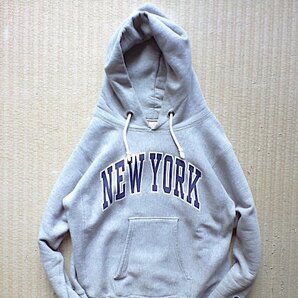 即決 USA製 赤タグ 12.5oz 肉厚 NEW YORK プリント Champion REVERSE WEAVE プルオーバー パーカー Mサイズ グレーの画像5