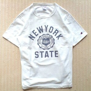 即決 NEW YORK 染み込みプリント Lサイズ Champion REVERSE WEAVE ヘビーウェイト Tシャツ ニューヨーク 白ネイビー チャンピオンの画像1