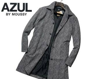 56980 新品▼アズールバイマウジー　AZUL BY MOUSSY　英国伝統　グレンチェック柄　ステンカラーコート　グレー(L)