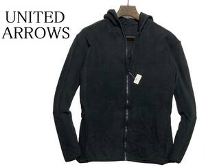 56603 新品▼ユナイテッドアローズ　秋冬　フリース素材　パイピング入り　ジップアップパーカー　UNITED ARROWS　ブラック(M)