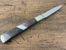 ○Y-334/【希少】藤本保広 フォールディングナイフ BU001 Hi8 Stiletto /Y.FUJIMOTO 刻印有/ 黒蝶貝 / 1円～ /_画像3