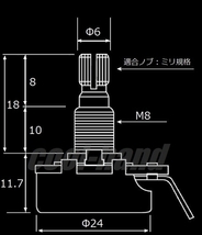 ALPHA 24-18-A500K-Brass　標準ポット　φ24mm　18mm長　ミリ　M8　ブラススレッド　アルファ　Aカーブ_画像2