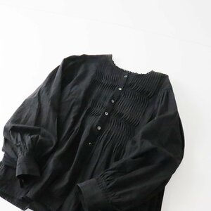 ツハルバイサマンサモスモス TSUHARU by SM2 Samansa Mos2 ヘンプ混ピンタックレースブラウス F/ブラック トップス【2400013595650】