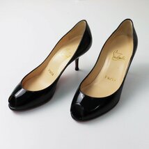 クリスチャンルブタン Christian loubouti パテントレザー オープントゥパンプス 36.5/ブラック 23.5cm エナメル【2400013607032】_画像5