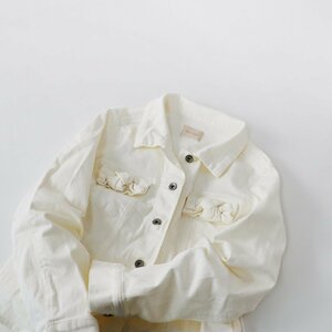  large size rose Tiara Rose Tiara cotton stretch ribbon pocket Denim jacket 46/ white [2400013593359]