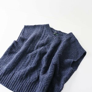 未使用 イチ ICHI シェットランドウール Shetland Wool コラボ ケーブル編みワイドニットベスト F/ネイビー ジレ 【2400013570978】