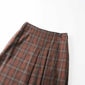 美品 2021AW マーガレットハウエル MARGARET HOWELL TONAL CHECK WOOL プリーツラップスカート 3/ブラウン ウール【2400013599634】