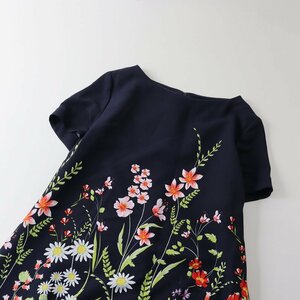 49AV.junko shimada ジュンコシマダ フラワープリント 半袖ワンピース 38/ネイビー クラシカルドレス【2400013606783】