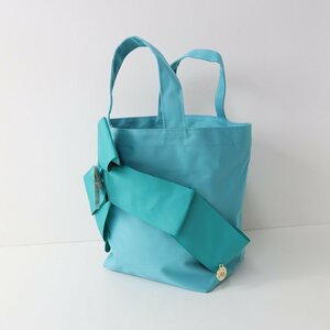 未使用 保管品 エムズグレイシー M'S GRACY ビッググログランリボン トートバッグ /ターコイズブルー TOTE BAG【2400013606820】